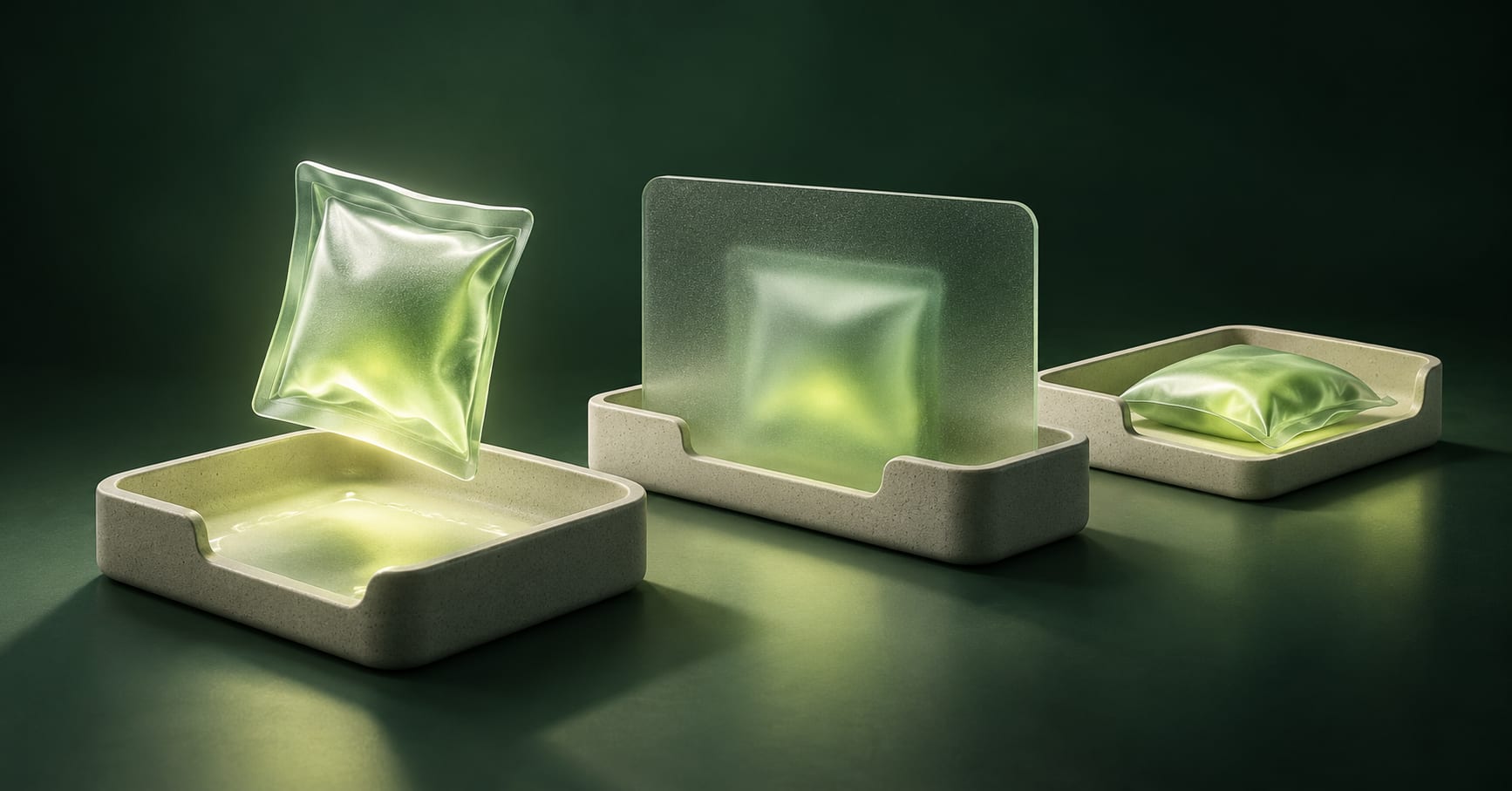 Glass packets rest in three distinct trays, suggesting different stages of review and completion.